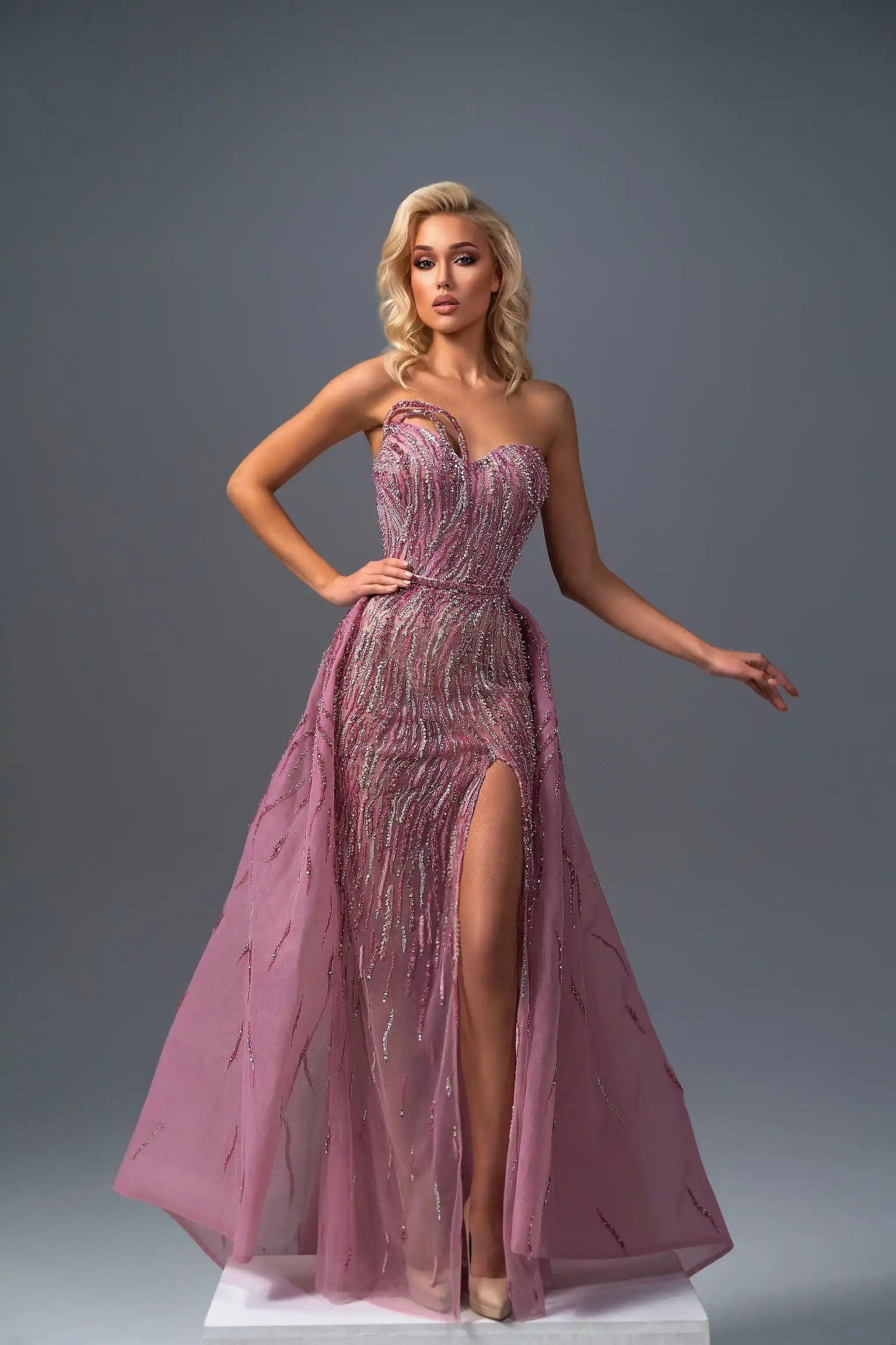 Pink Sweetheart Embroidered Dress with Overskirt