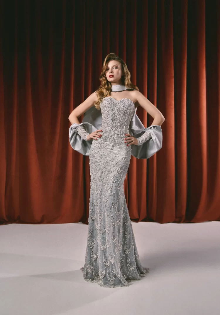 Silver Strapless Embellished Dress