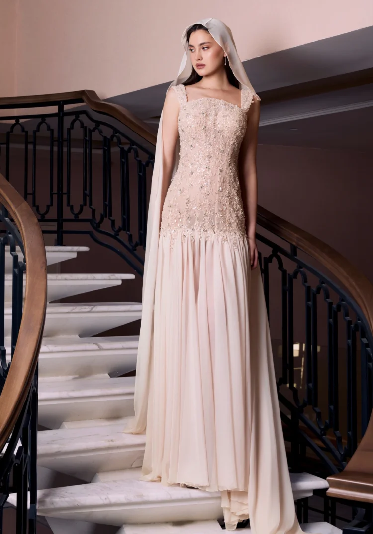 Ivory Crystal Drop-Waist Gown
