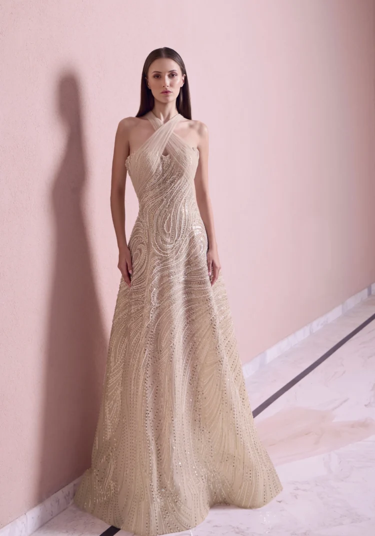 Criss-Cross Champagne Gown