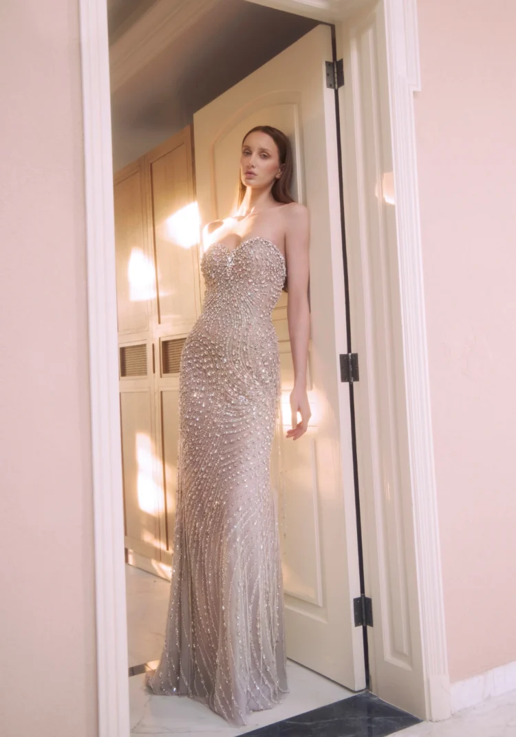 Crystal Nude Strapless Gown