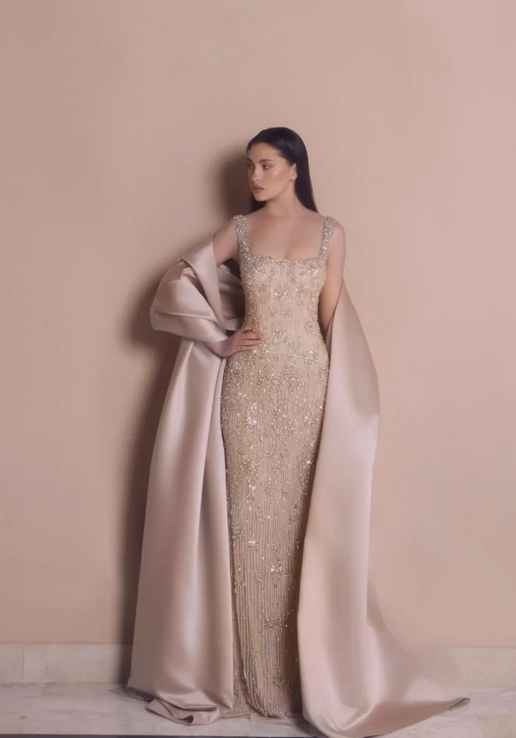 Champagne Floral Crystal Dress