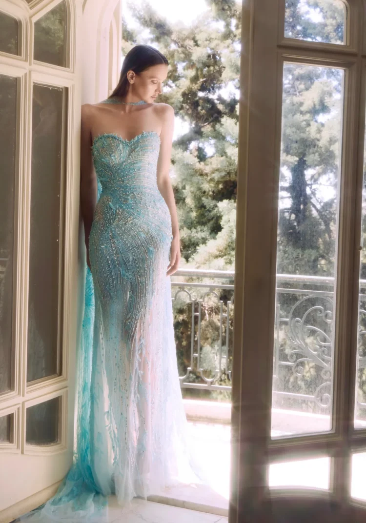 Aqua Crystal Mermaid Gown
