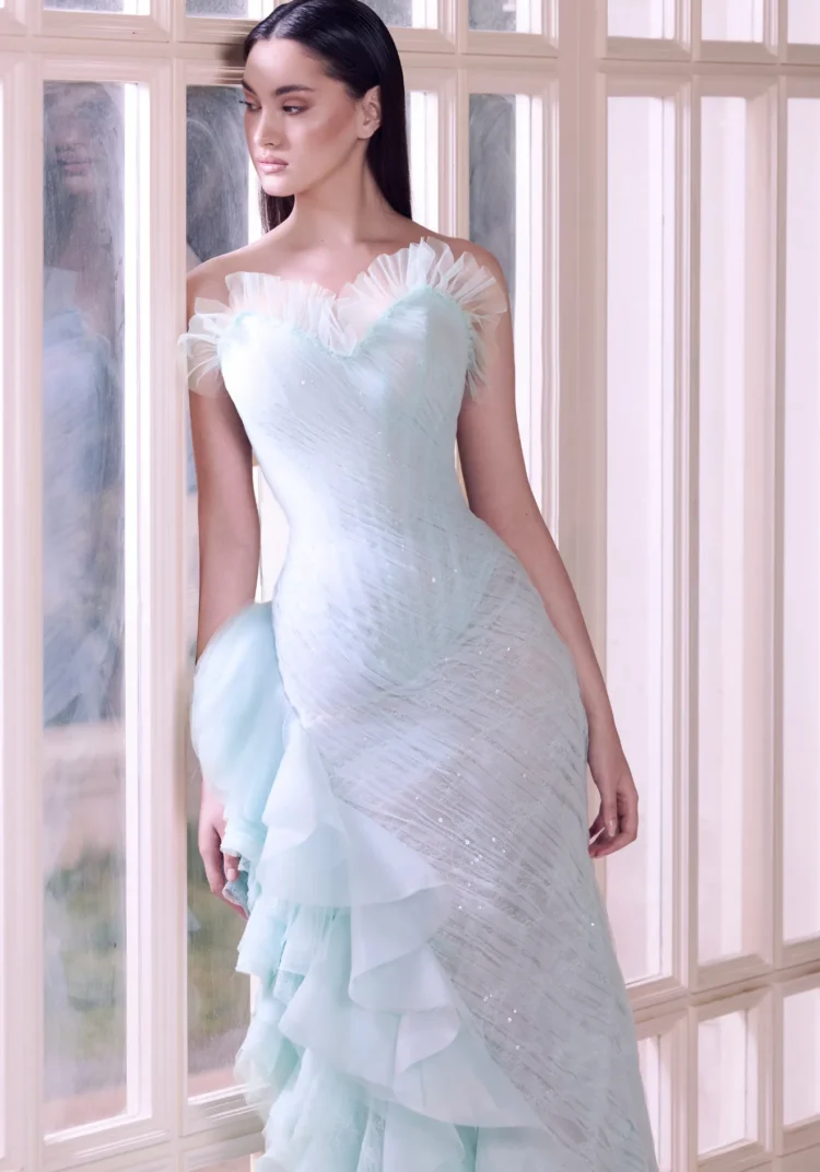 Ice Blue Ruffled Gown