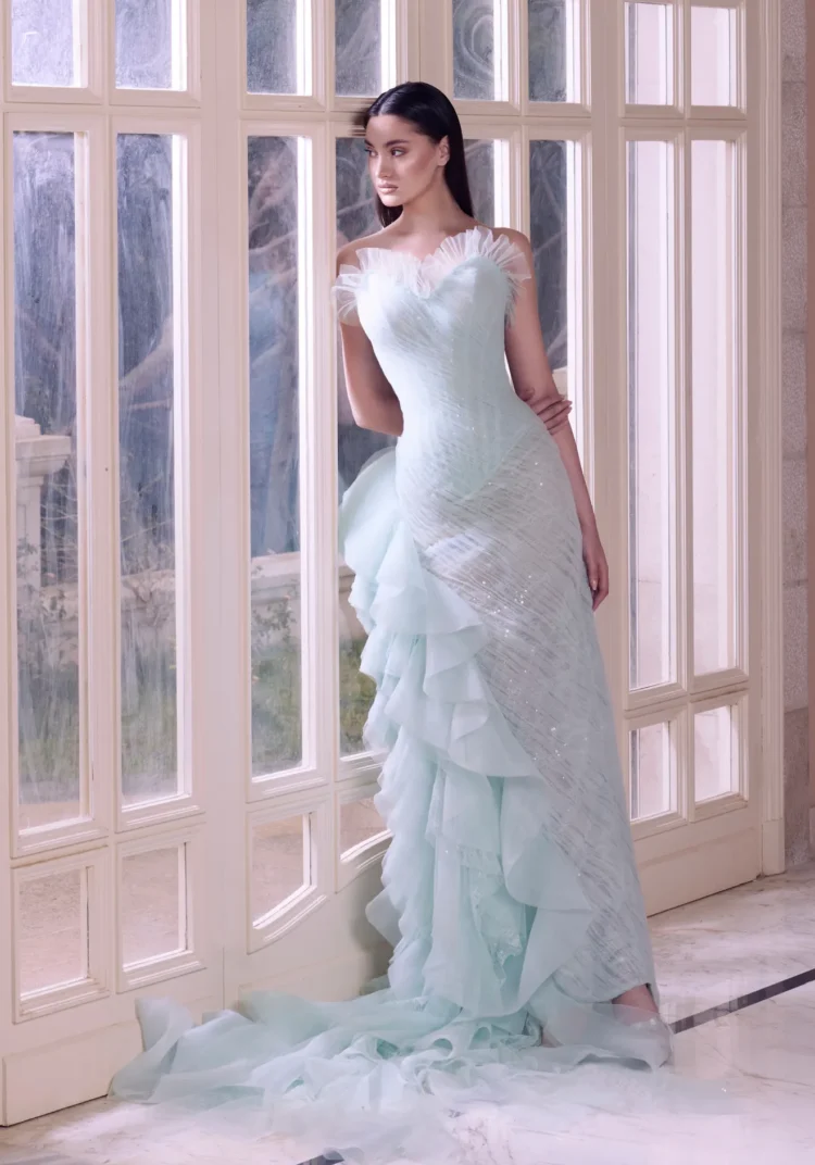 Ice Blue Ruffled Gown