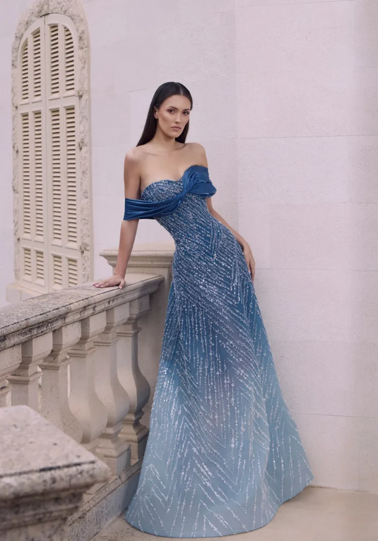 Blue Ombré Crystal Gown