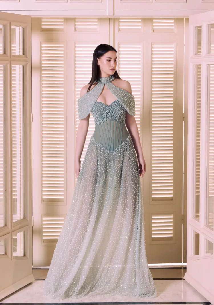 Sage Green Embellished Corset Gown