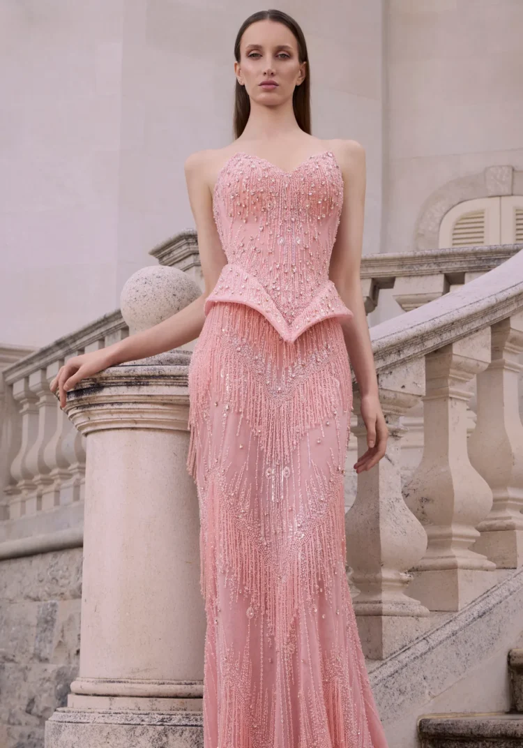 Rose Pink Fringe Gown